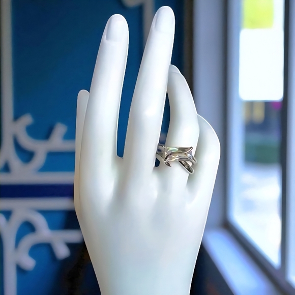 White Gold Baguette Sparkle Ring | 18K Plated Adjustable Dainty Statement - Picture 8 of 13